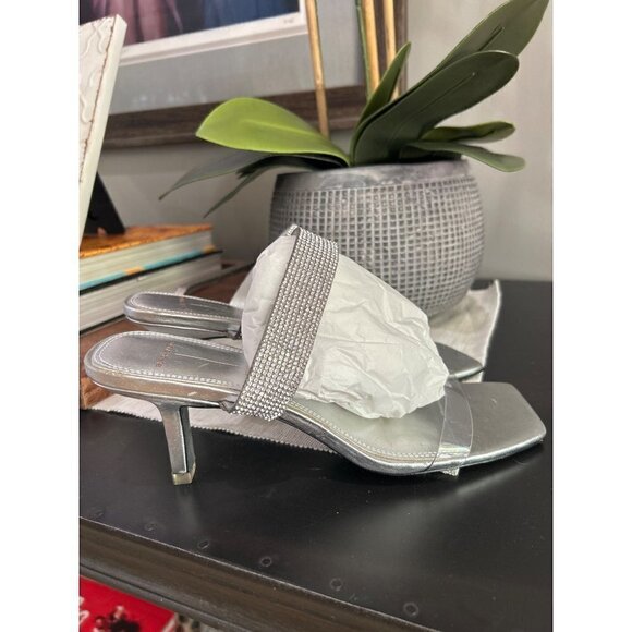 Black Suede Studio Cali SILVER Glitter Slide Sandal Womens Size 38.5 - Picture 10 of 14